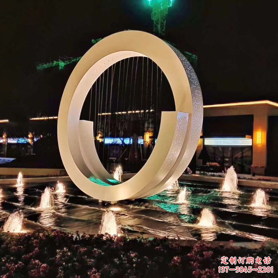 成都创意环状景观雕塑不锈钢灯光喷泉