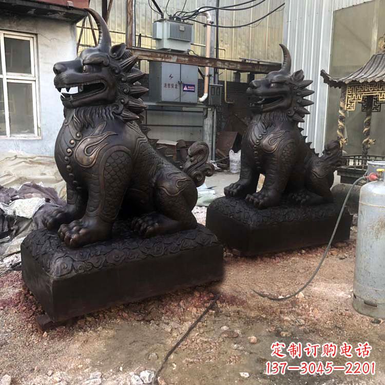 成都纯铜獬豸雕塑-中国古代神话传说神兽动物雕塑