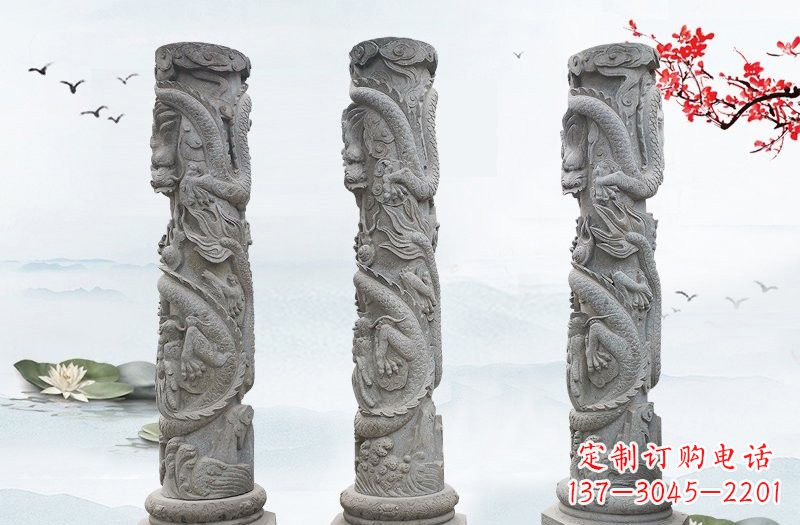 成都精美大理石龙柱雕塑