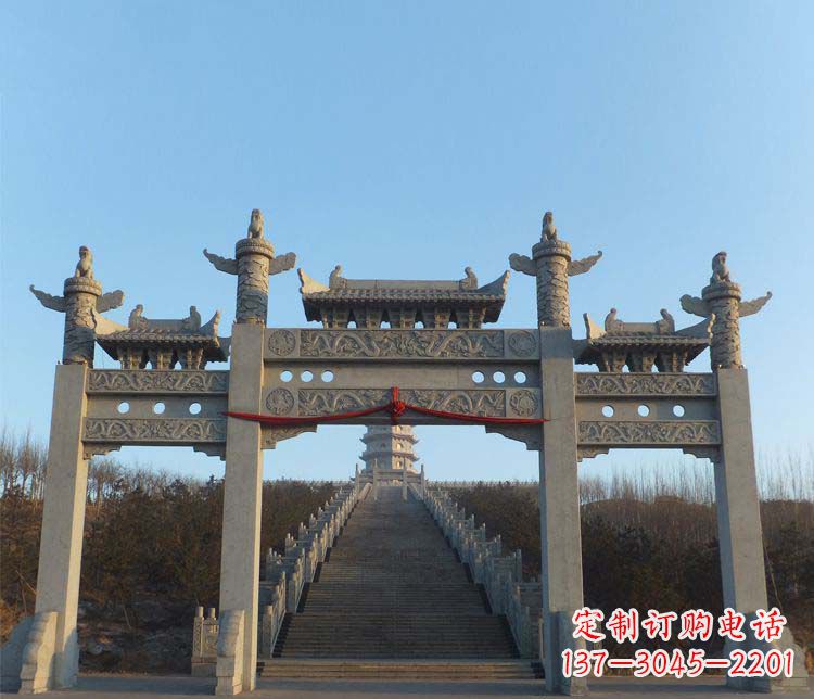 成都精美大理石三门牌坊雕塑