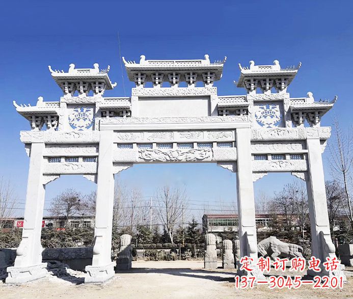 成都大理石三门五楼石牌坊石雕 (3)