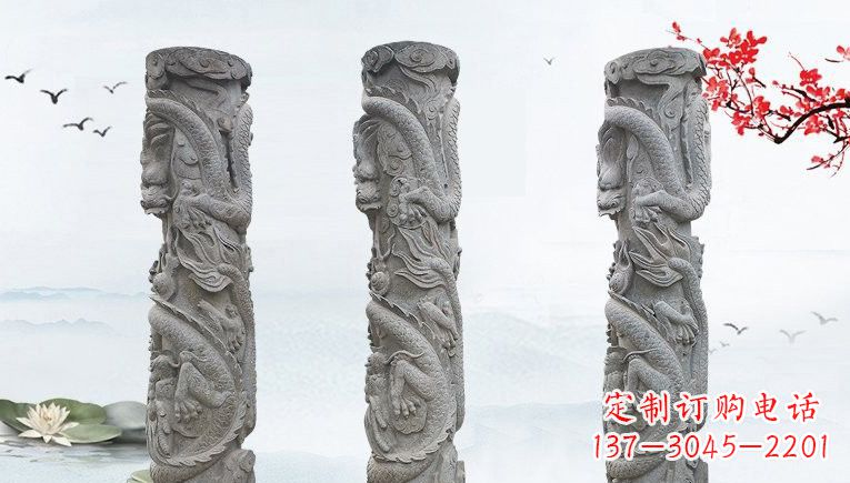 成都精美大理石龙柱雕塑
