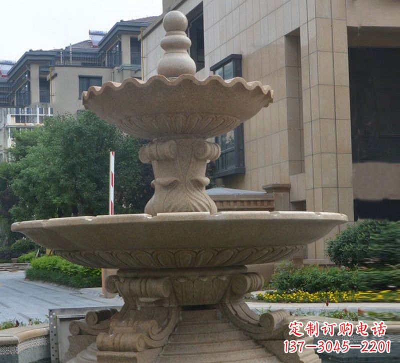 成都简约双层大理石喷泉雕塑