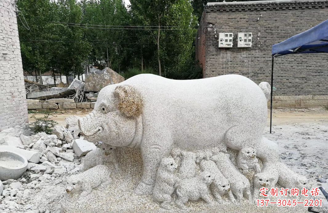 成都大理石招财小母猪动物雕塑