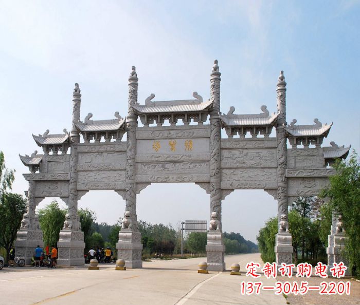 成都大型五门道路石雕牌坊定制