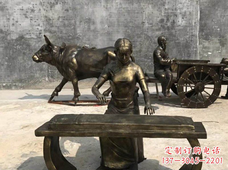 成都铜制古筝人物校园景观雕塑