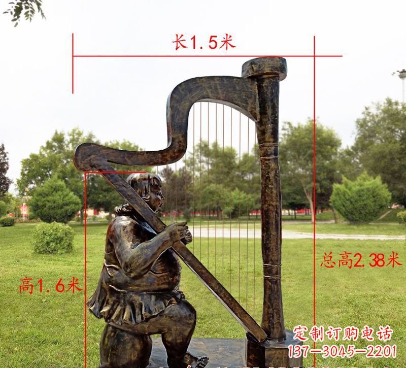 成都手工铜制竖琴雕塑