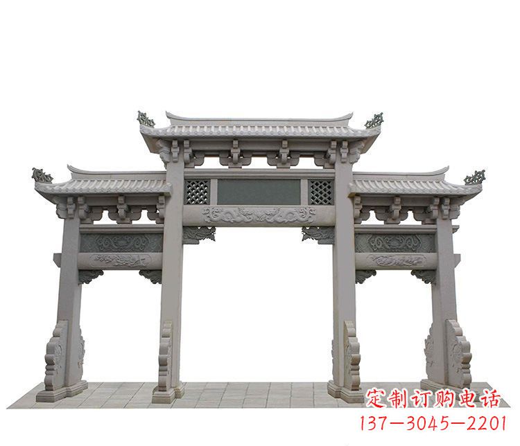 成都精美仿古三门牌坊石雕