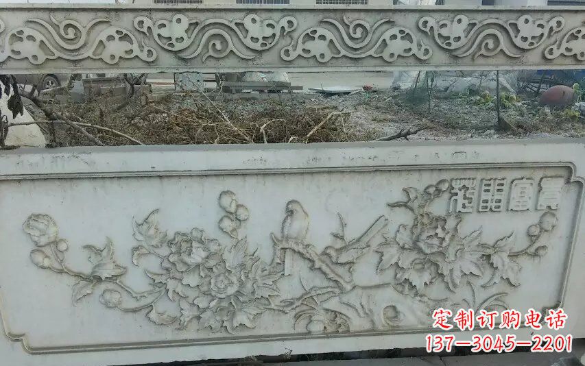 成都中领雕塑手工制作富贵花开石浮雕栏板