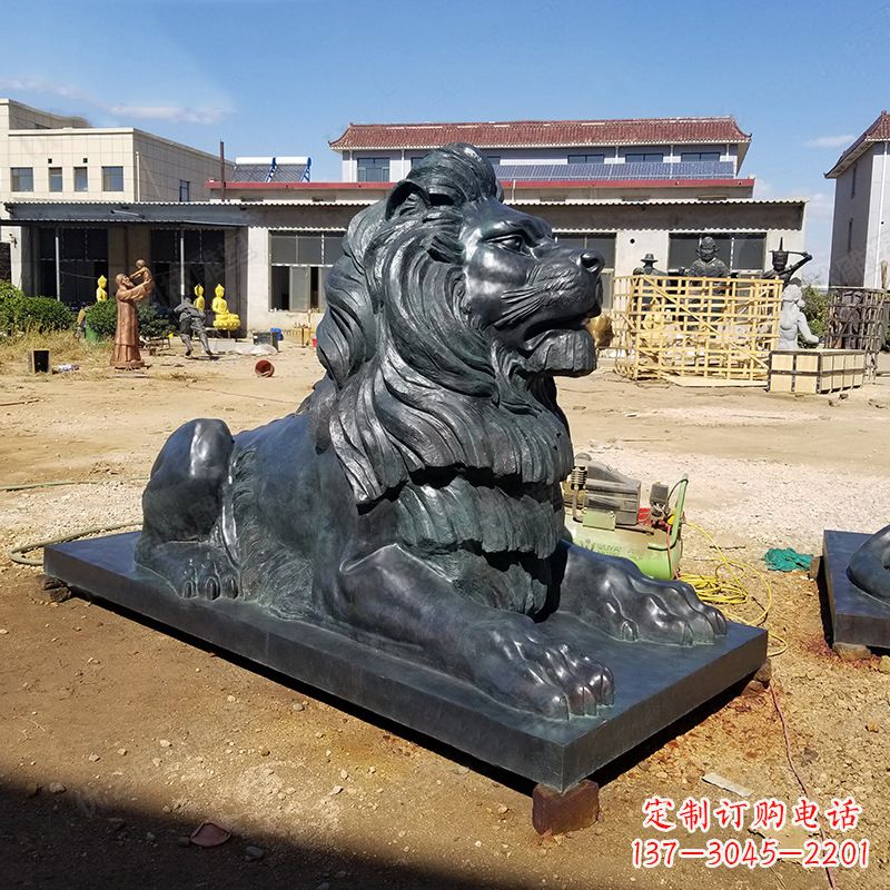 成都港币狮铜雕塑-企业商场大门动物雕塑