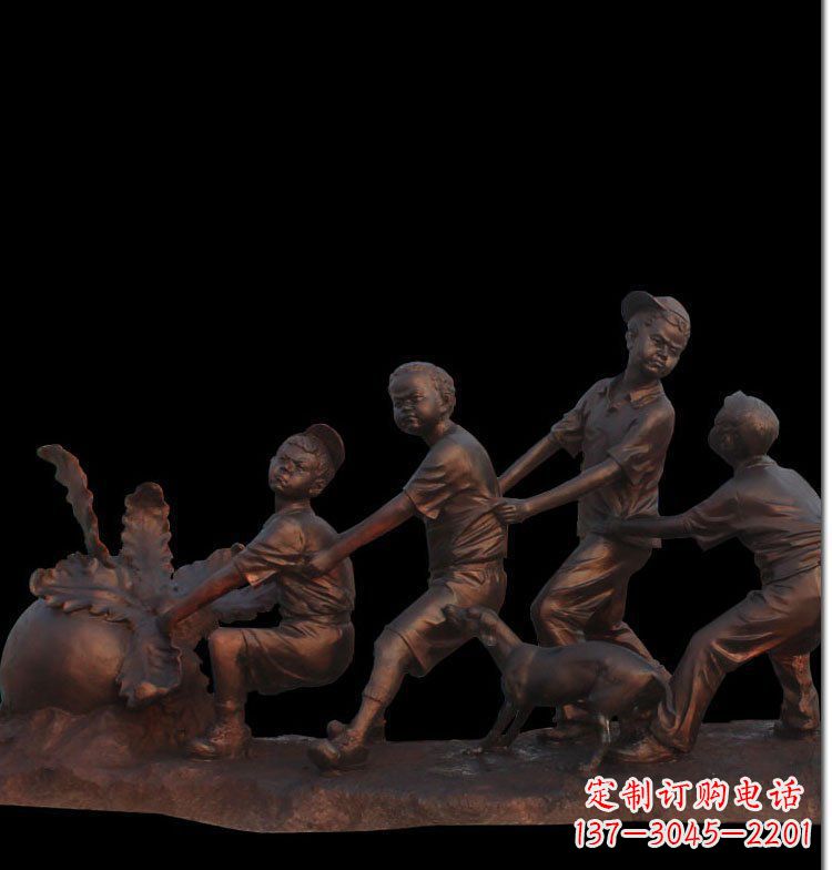 成都精美玻璃钢仿铜拔萝卜人物雕塑
