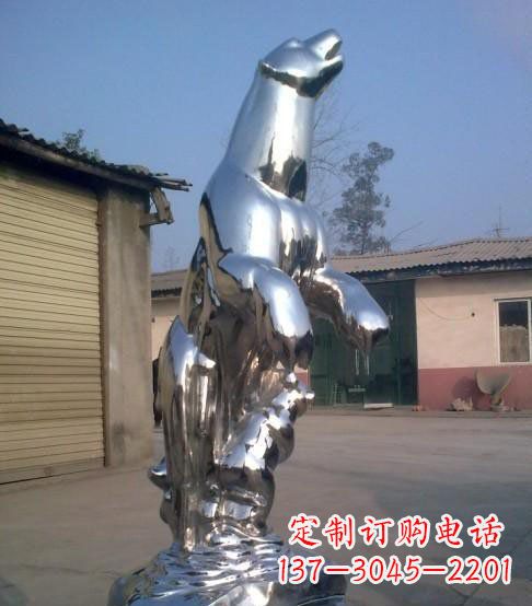 成都公园不锈钢抽象北极熊动物雕塑