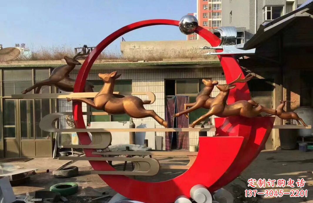 成都高端不锈钢梅花鹿雕塑