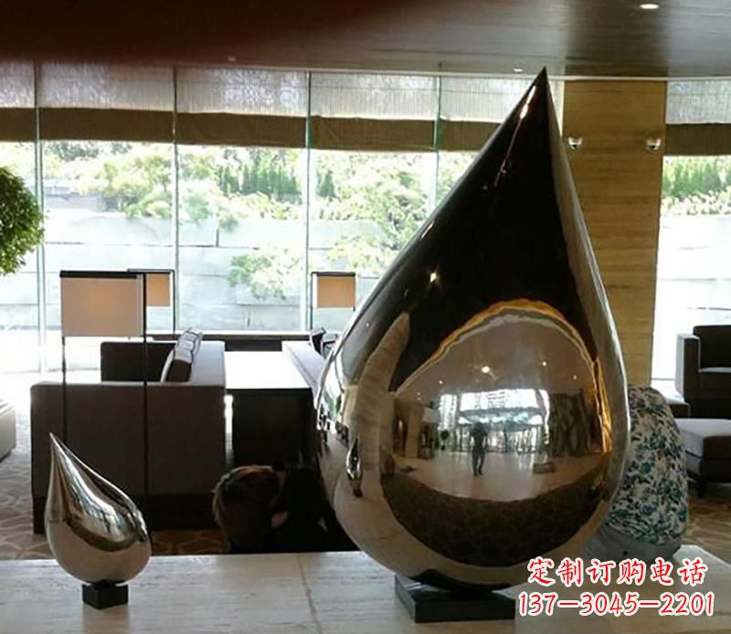 成都公园不锈钢水滴球景观雕塑