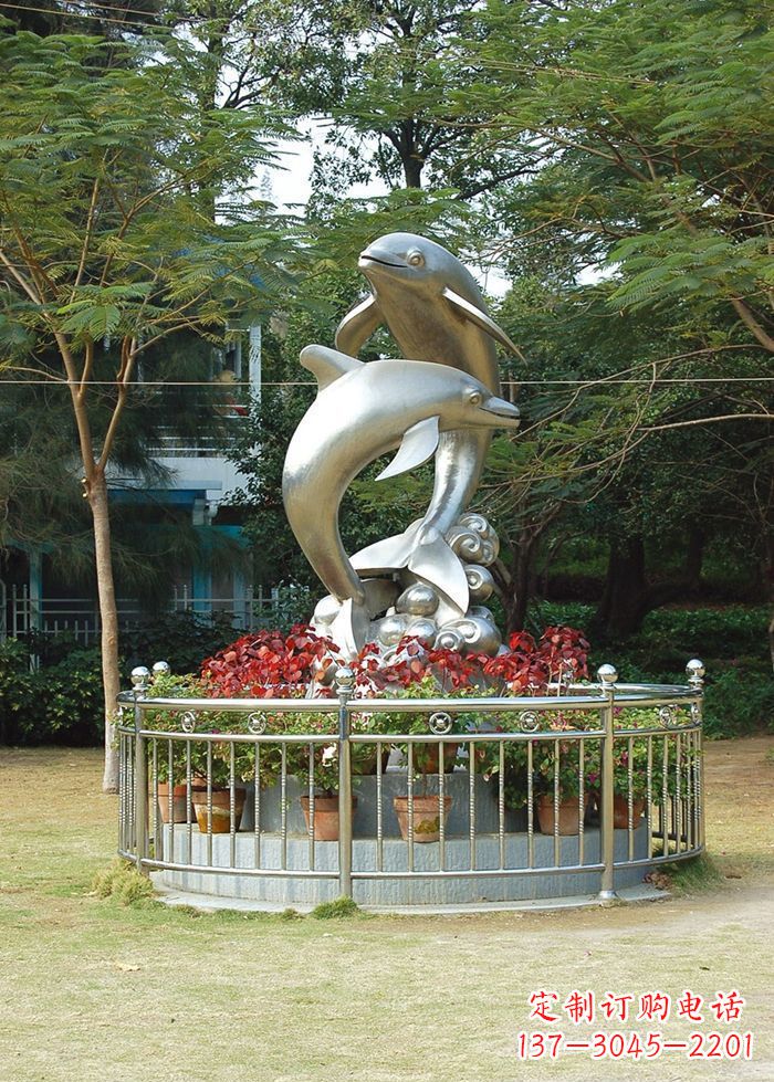 成都不锈钢踏浪海豚雕塑