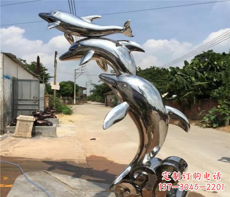 成都冲浪海豚不锈钢雕塑
