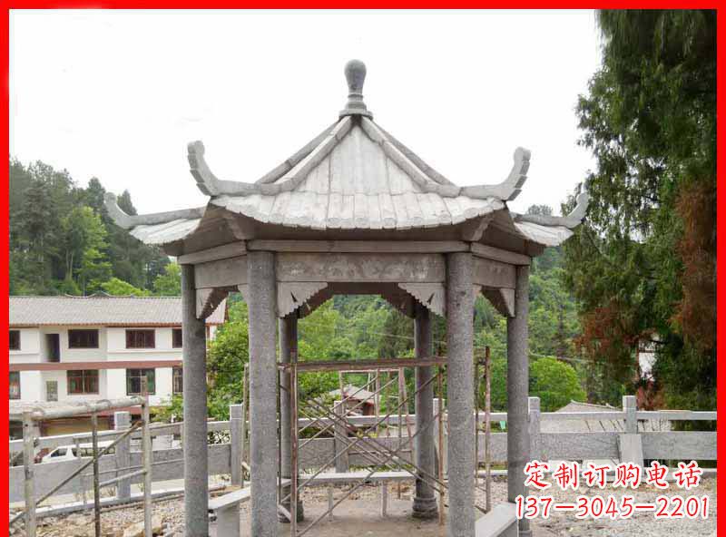 成都精美大理石六角石凉亭雕塑