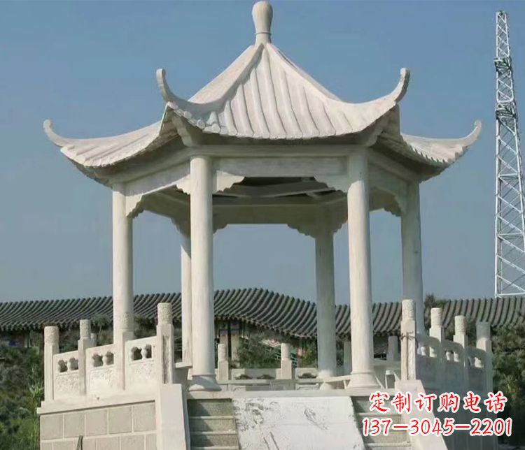成都极具视觉冲击力的大理石六角石凉亭雕塑