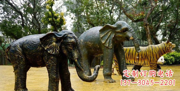 成都公园大象动物铜雕_1