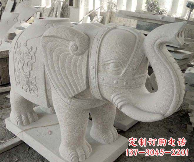 成都公园动物大理石大象石雕 (3)