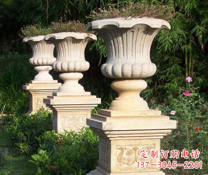 成都公园景观大理石花盆石雕_1