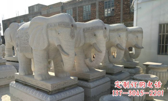成都公园景观大理石缅甸大象石雕 (2)