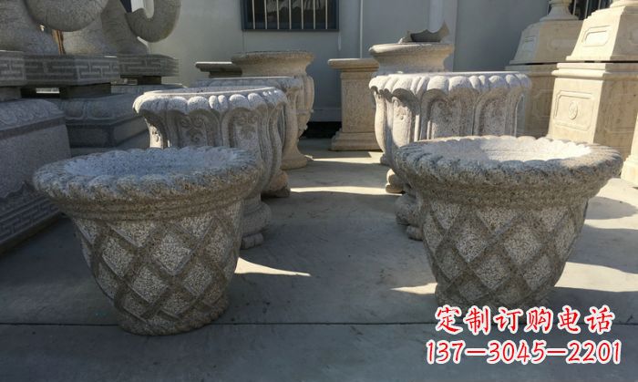 成都公园景观花篮式花盆石雕 (2)
