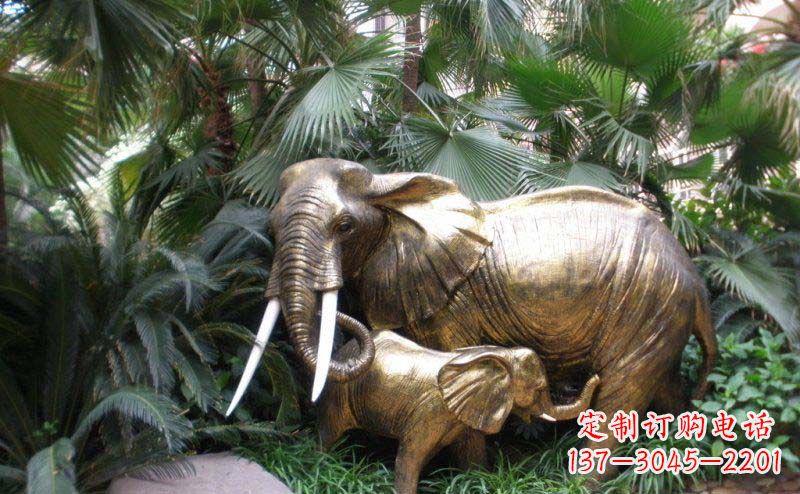 成都公园母子大象动物铜雕