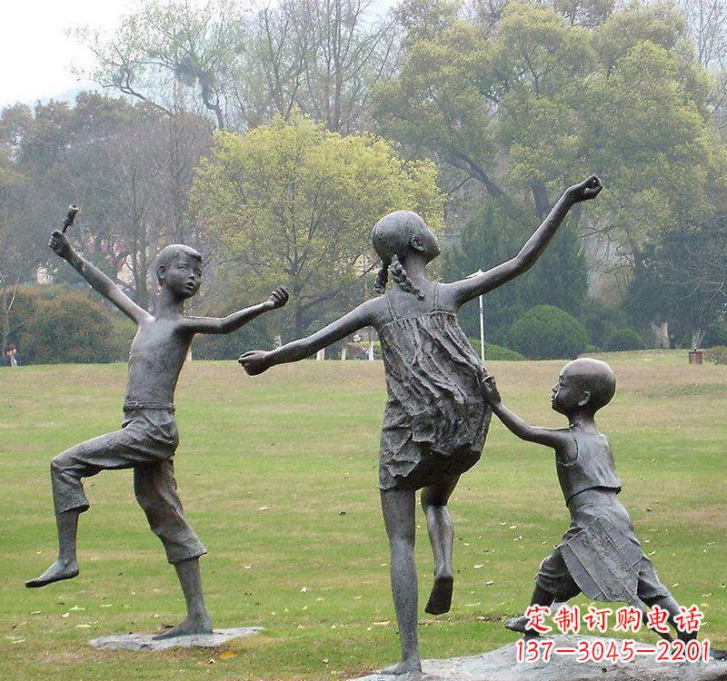 成都公园人物放风筝的儿童铜雕