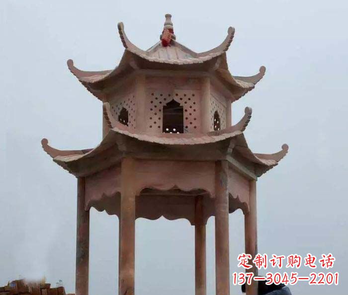 成都中领雕塑双层六角石雕凉亭