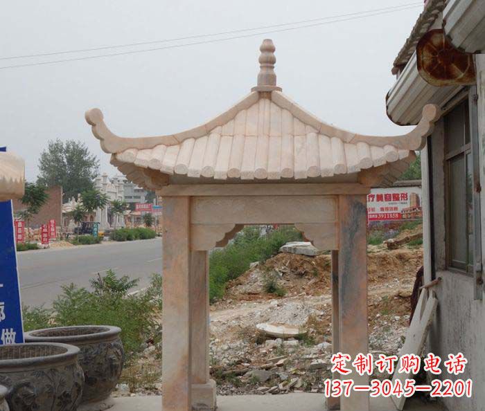 成都晚霞红四角凉亭雕塑