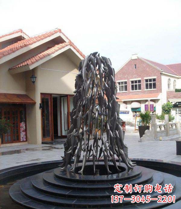 成都欢乐鱼群,喷泉铜雕