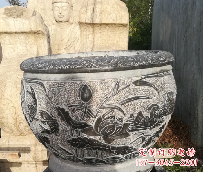 成都室内装饰用鸳鸯荷花浮雕水缸