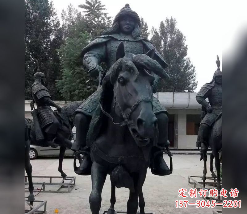 成都古代将军骑马人物铜雕 