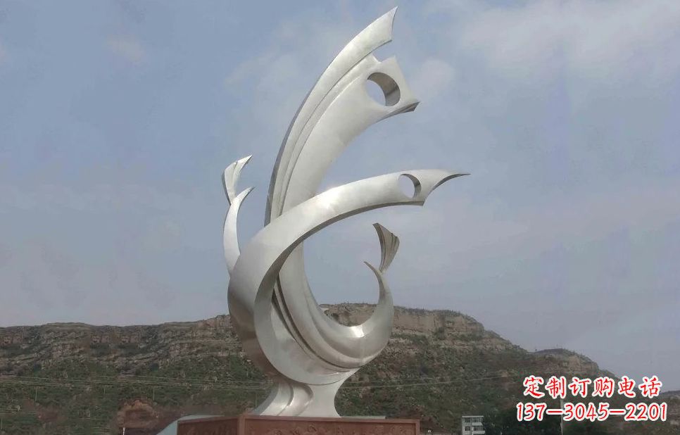 成都广场不锈钢抽象凤凰雕塑 (5)