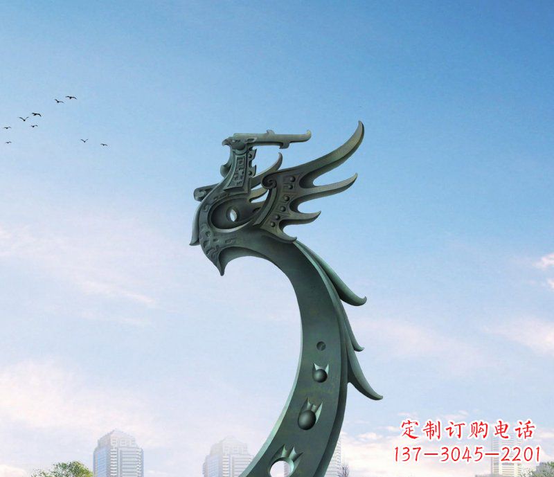 成都广场不锈钢抽象凤凰雕塑 (6)