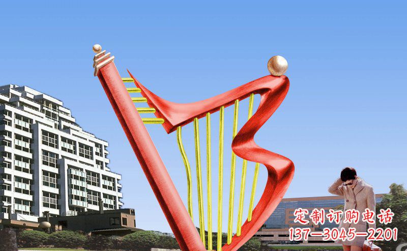 成都中领雕塑精制不锈钢竖琴雕塑