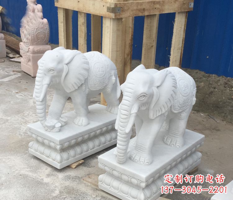 成都高端汉白玉吉祥如意大象门口招财雕塑