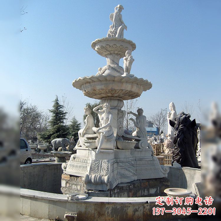 成都精美汉白玉欧式人物喷泉雕塑