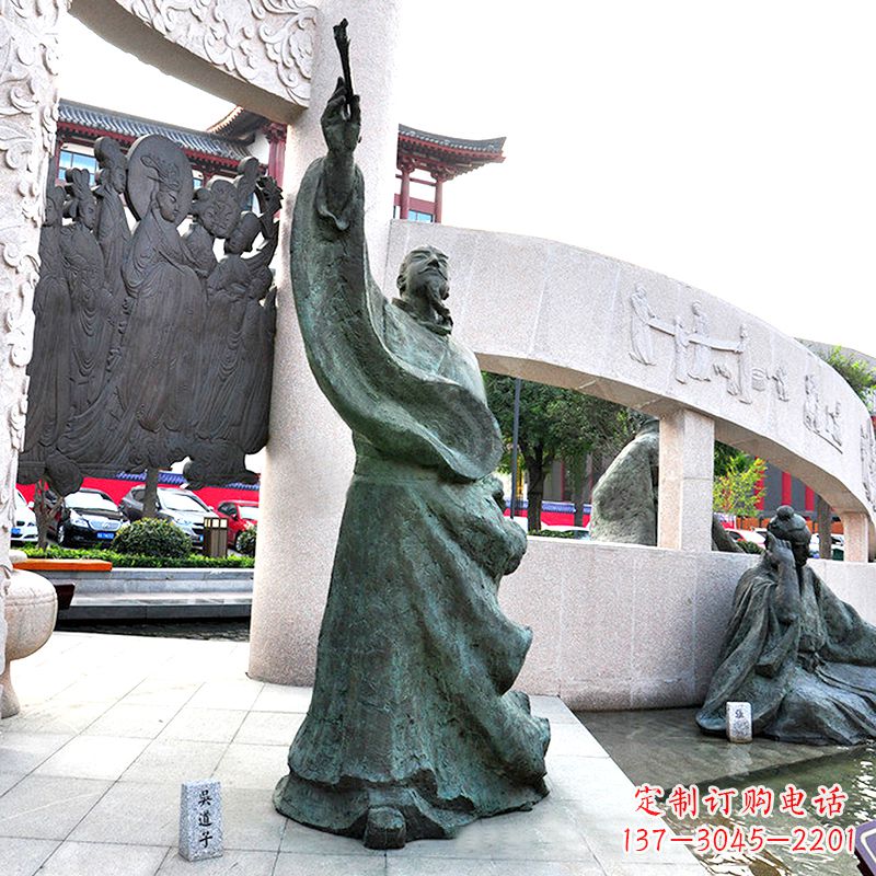 成都画史画圣吴道子仿古铜雕像