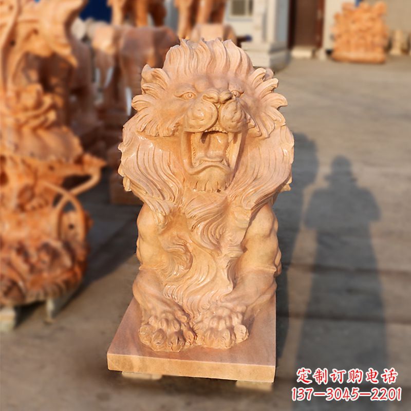 成都象征力量的汇丰狮子红石雕