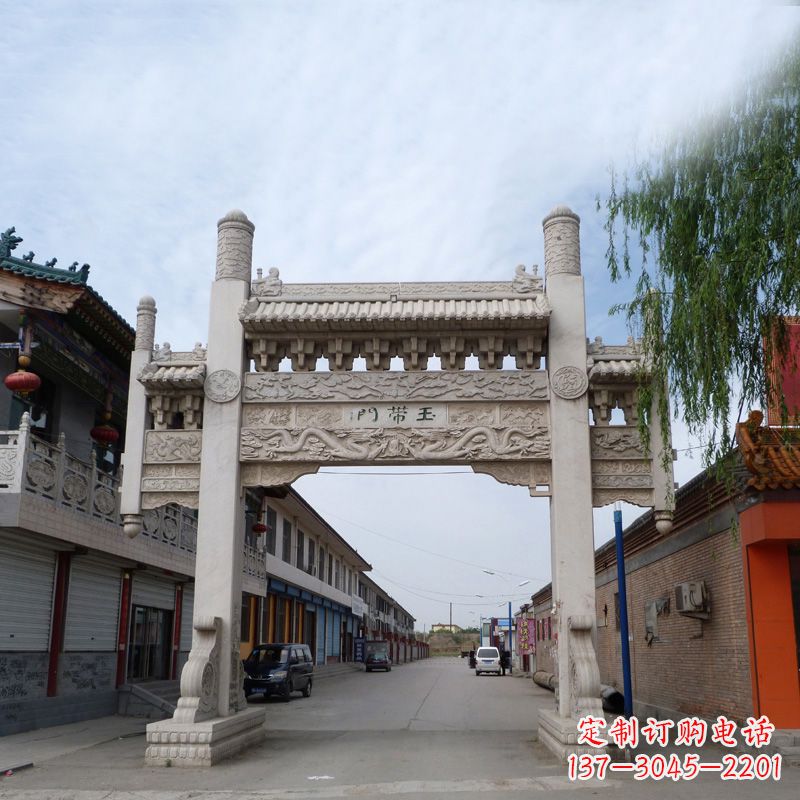 成都精美的汉白玉门石牌坊雕塑