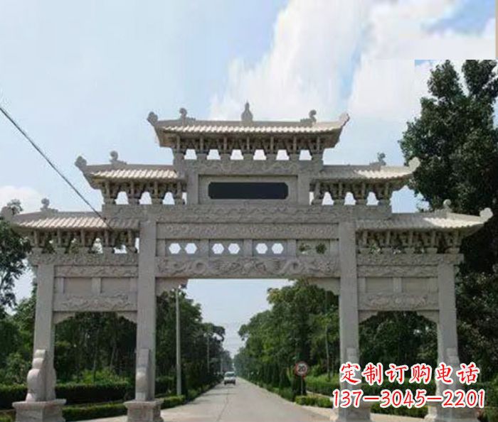 成都景区三门牌坊石雕 (9)