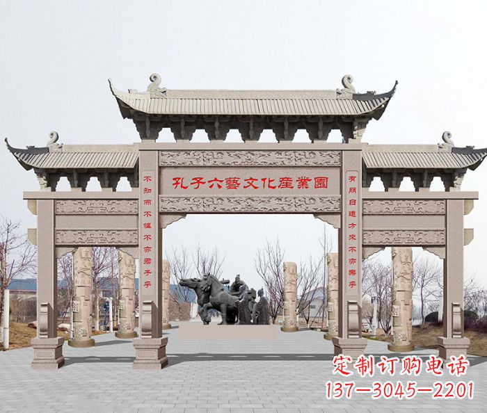 成都景区三门石雕牌坊-高质美观可靠的雕塑装置