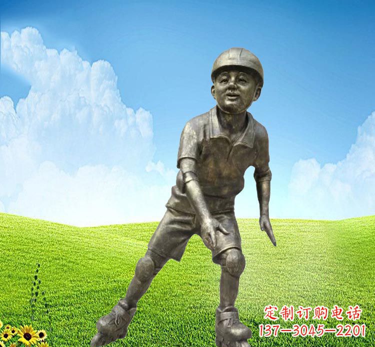 成都轮滑的儿童铜雕