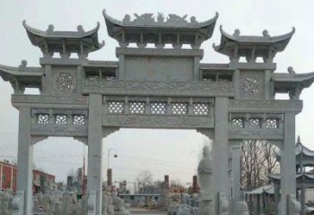 成都三门牌坊石雕，精美汉风石雕装饰景区