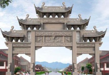 成都景区三门石雕牌楼——精美雕塑定制