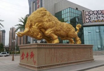 成都鎏金开荒牛铜雕像，城市街道景观动物雕塑