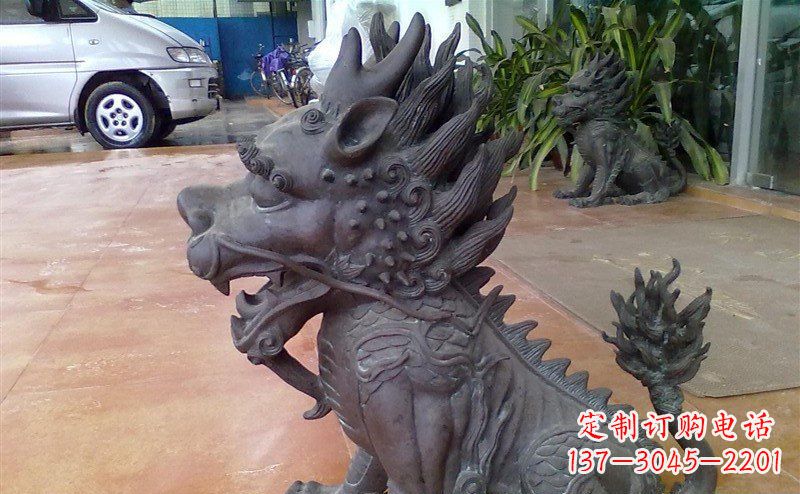 成都企业门口麒麟铸铜神兽铜雕