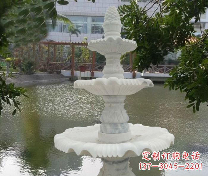 成都精致美观的三层喷泉汉白玉公园石雕